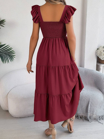 Smocked Square Neck Cap Sleeve Midi Dress - Siennasass