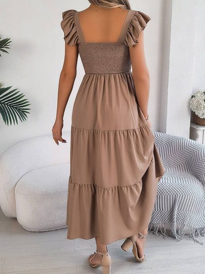 Smocked Square Neck Cap Sleeve Midi Dress - Siennasass
