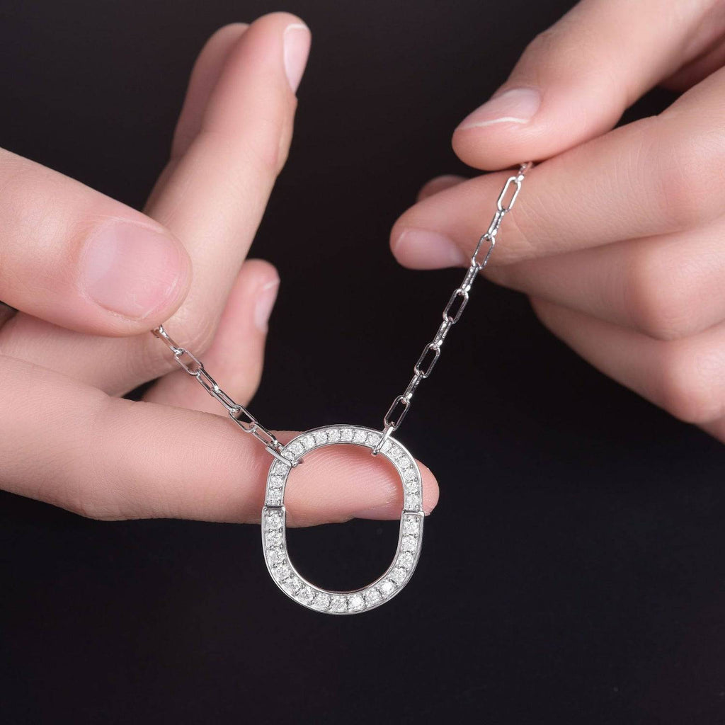 925 Sterling Silver Inlaid Moissanite Pendant Necklace - Siennasass