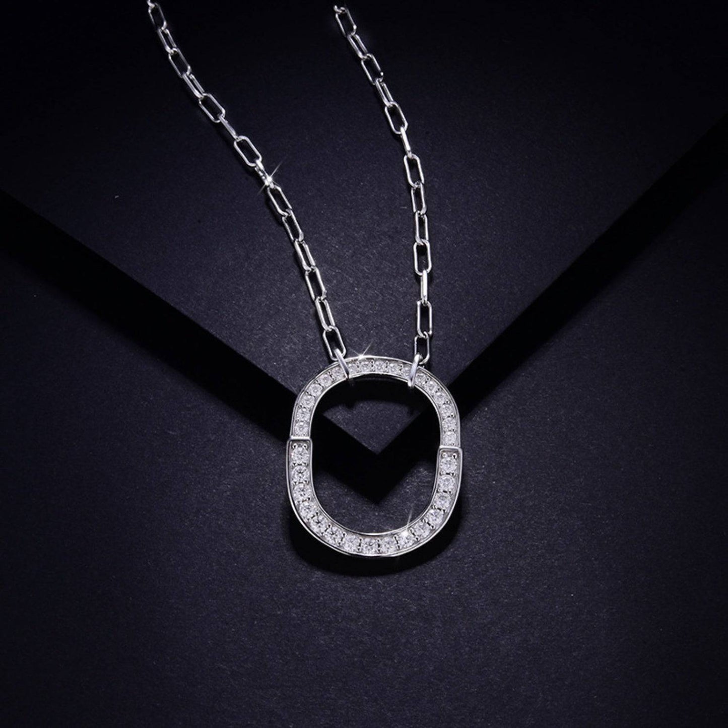925 Sterling Silver Inlaid Moissanite Pendant Necklace - Siennasass