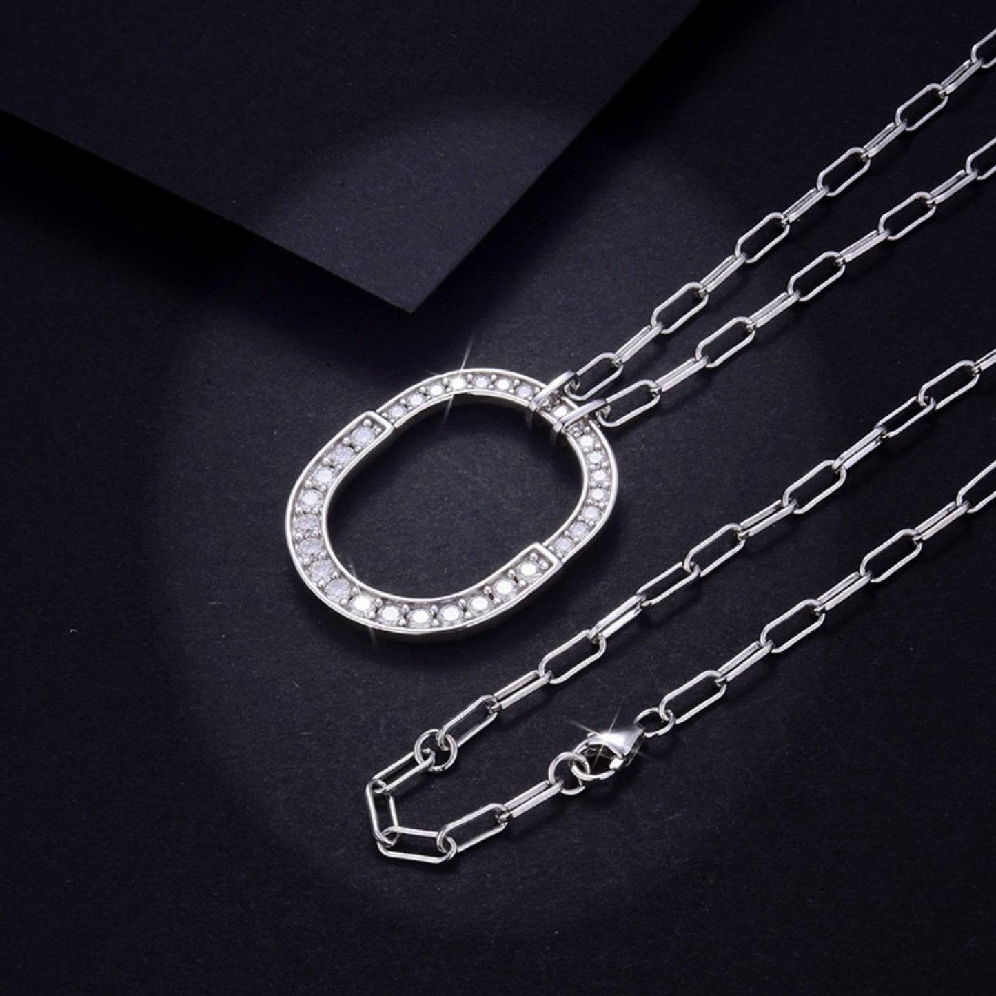 925 Sterling Silver Inlaid Moissanite Pendant Necklace - Siennasass