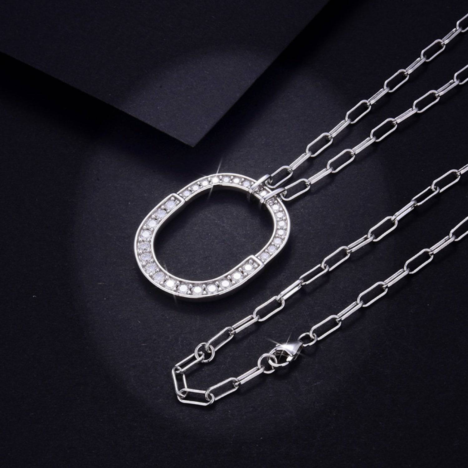 925 Sterling Silver Inlaid Moissanite Pendant Necklace - Siennasass