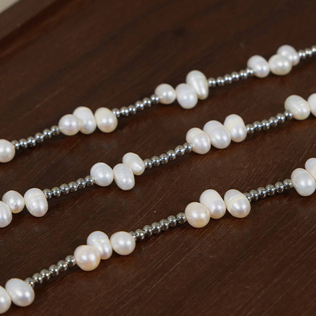 Freshwater Pearl Titanium Steel Bead Necklace - Siennasass
