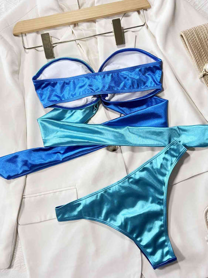 Two-Tone Ring Detail Tied Bikini Set - Siennasass
