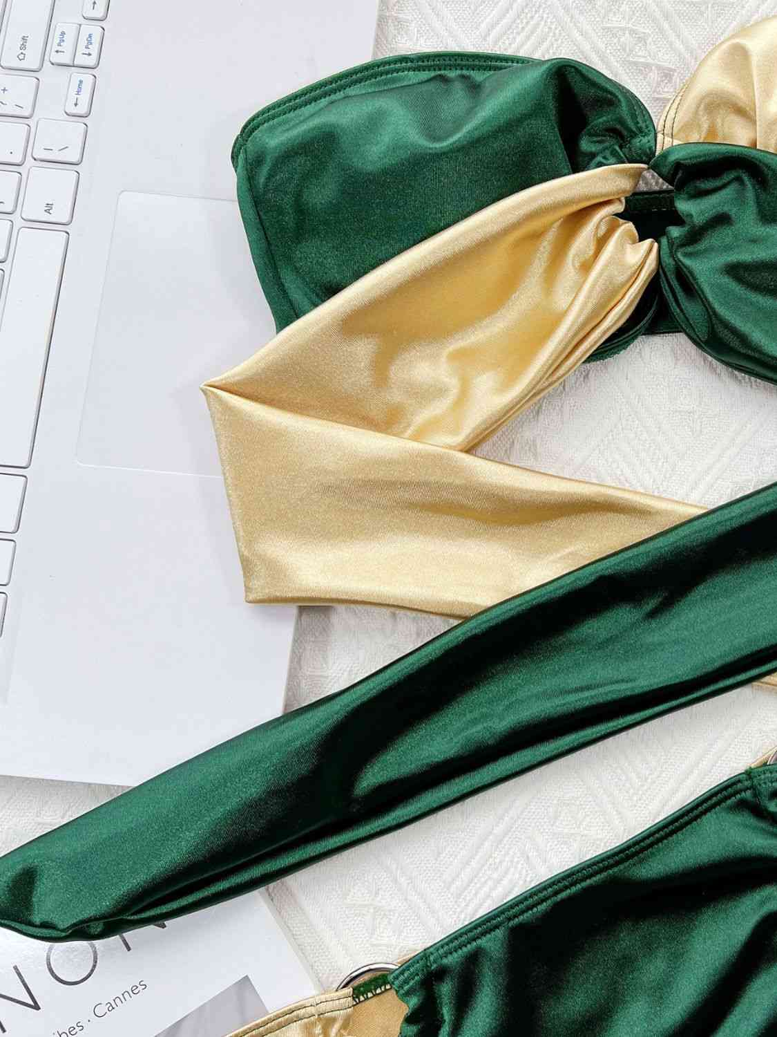 Two-Tone Ring Detail Tied Bikini Set - Siennasass