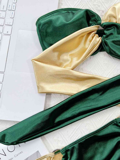 Two-Tone Ring Detail Tied Bikini Set - Siennasass