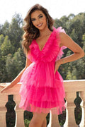 Ruffled V-Neck Sleeveless Mesh Dress - Siennasass