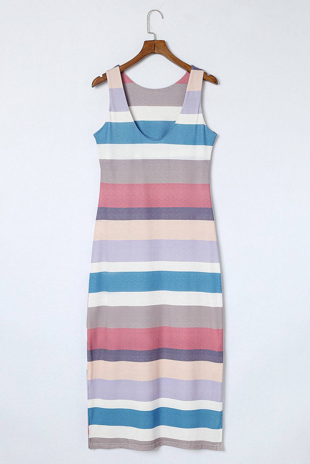 Striped Slit Sleeveless Maxi Dress - Siennasass