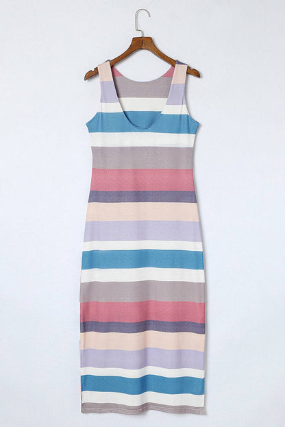 Striped Slit Sleeveless Maxi Dress - Siennasass