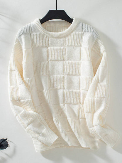 Karierter Rundhals-Langarmpullover
