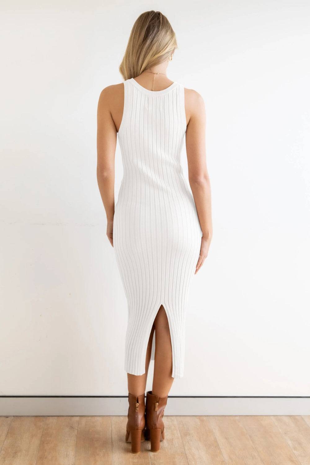 Slit Ribbed Round Neck Sleeveless Dress - Siennasass