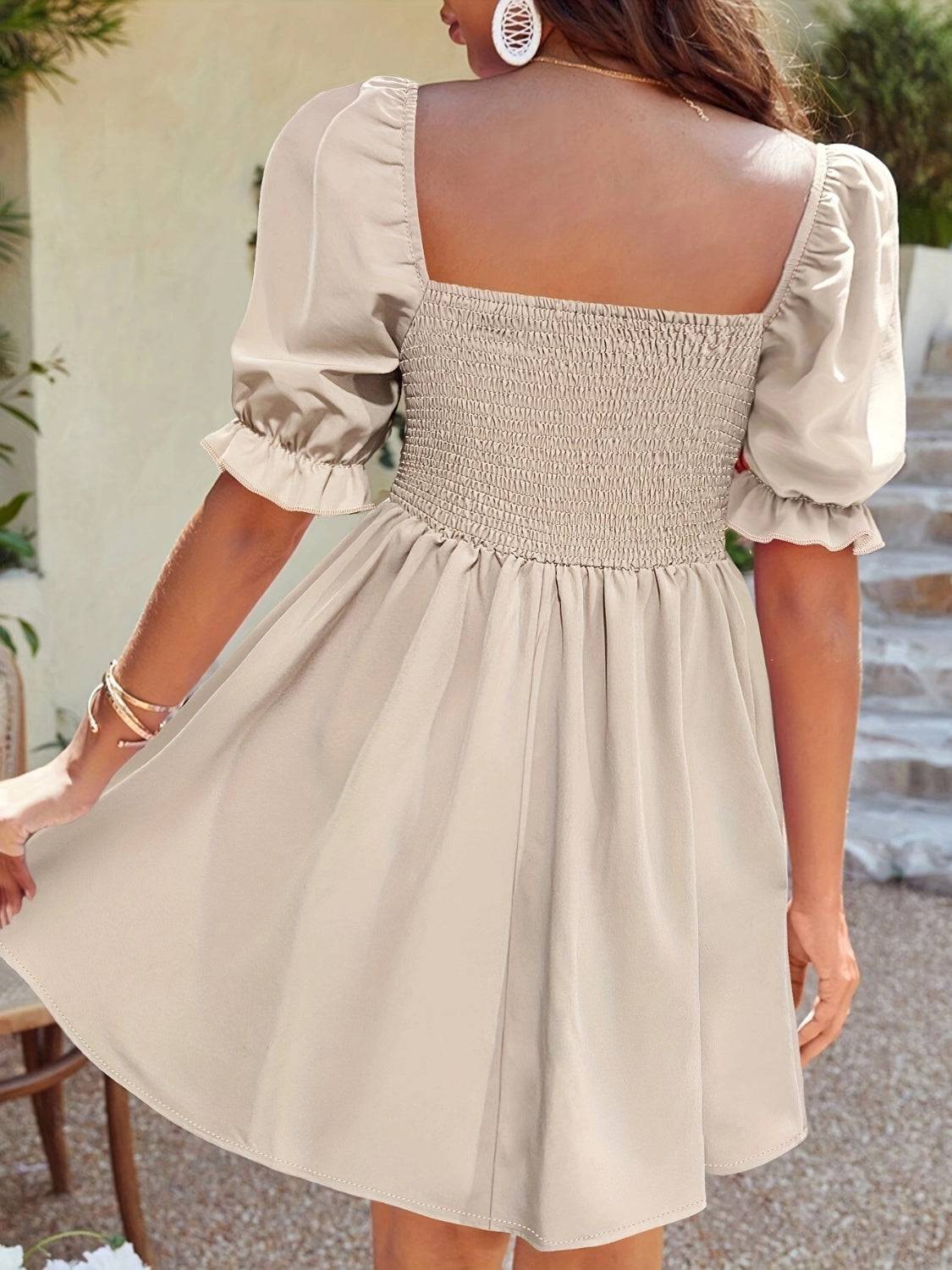 Square Neck Flounce Sleeve Mini Dress - Siennasass