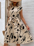 Tied Pleated Printed Cap Sleeve Dress - Siennasass
