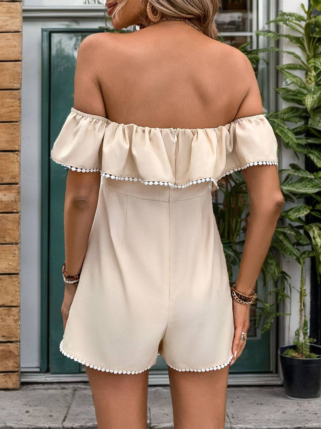 Tied Ruffled Off-Shoulder Short Sleeve Romper - Siennasass
