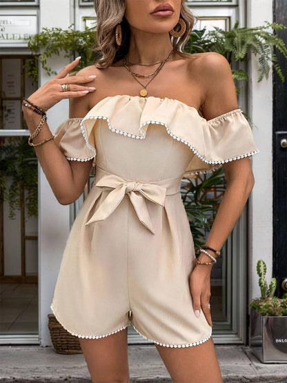 Tied Ruffled Off-Shoulder Short Sleeve Romper - Siennasass