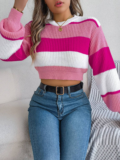 Kurzer Pullover mit Rundhalsausschnitt und Farbblock