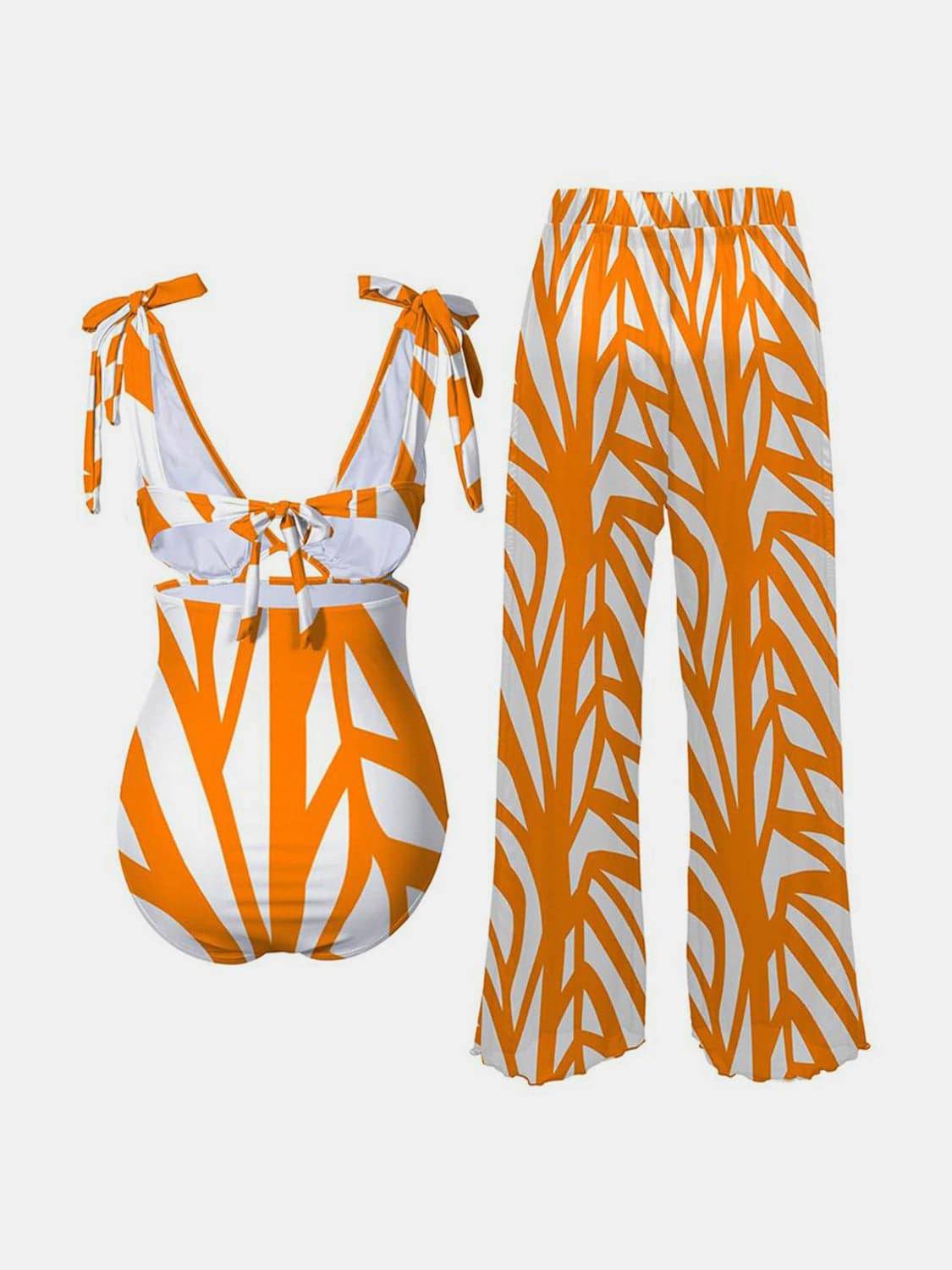 Printed Tie Shoulder Swimwear and Pants Swim Set - Siennasass