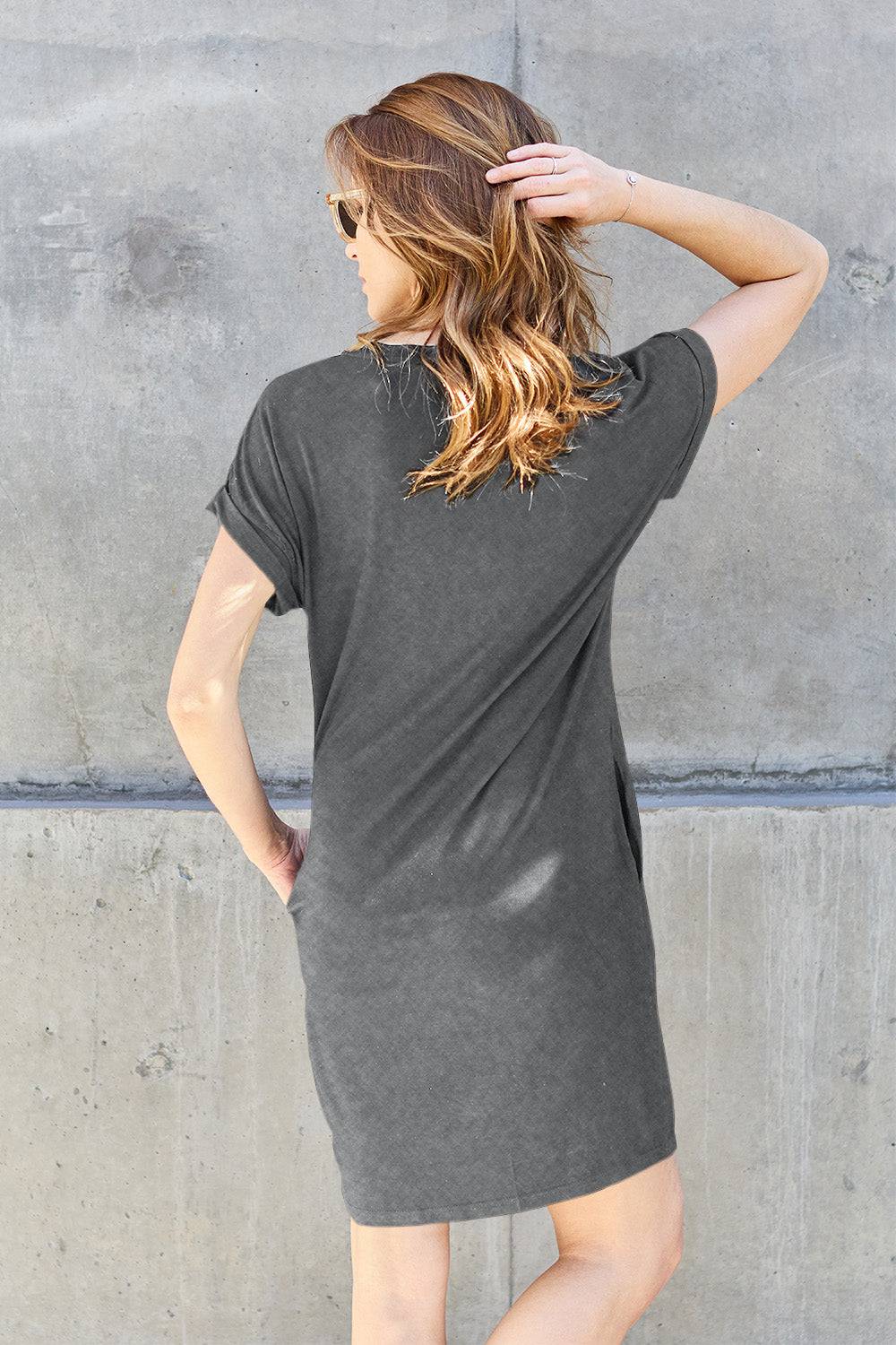 Basic Bae Full Size Round Neck Short Sleeve Dress with Pockets - Siennasass