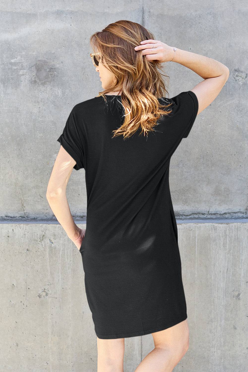 Basic Bae Full Size Round Neck Short Sleeve Dress with Pockets - Siennasass
