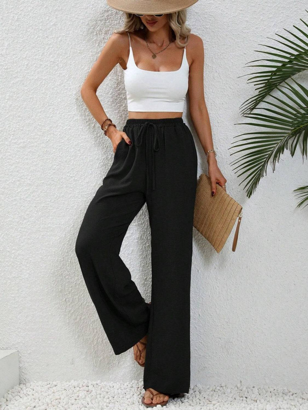 Wide Leg Drawstring Pants - Siennasass