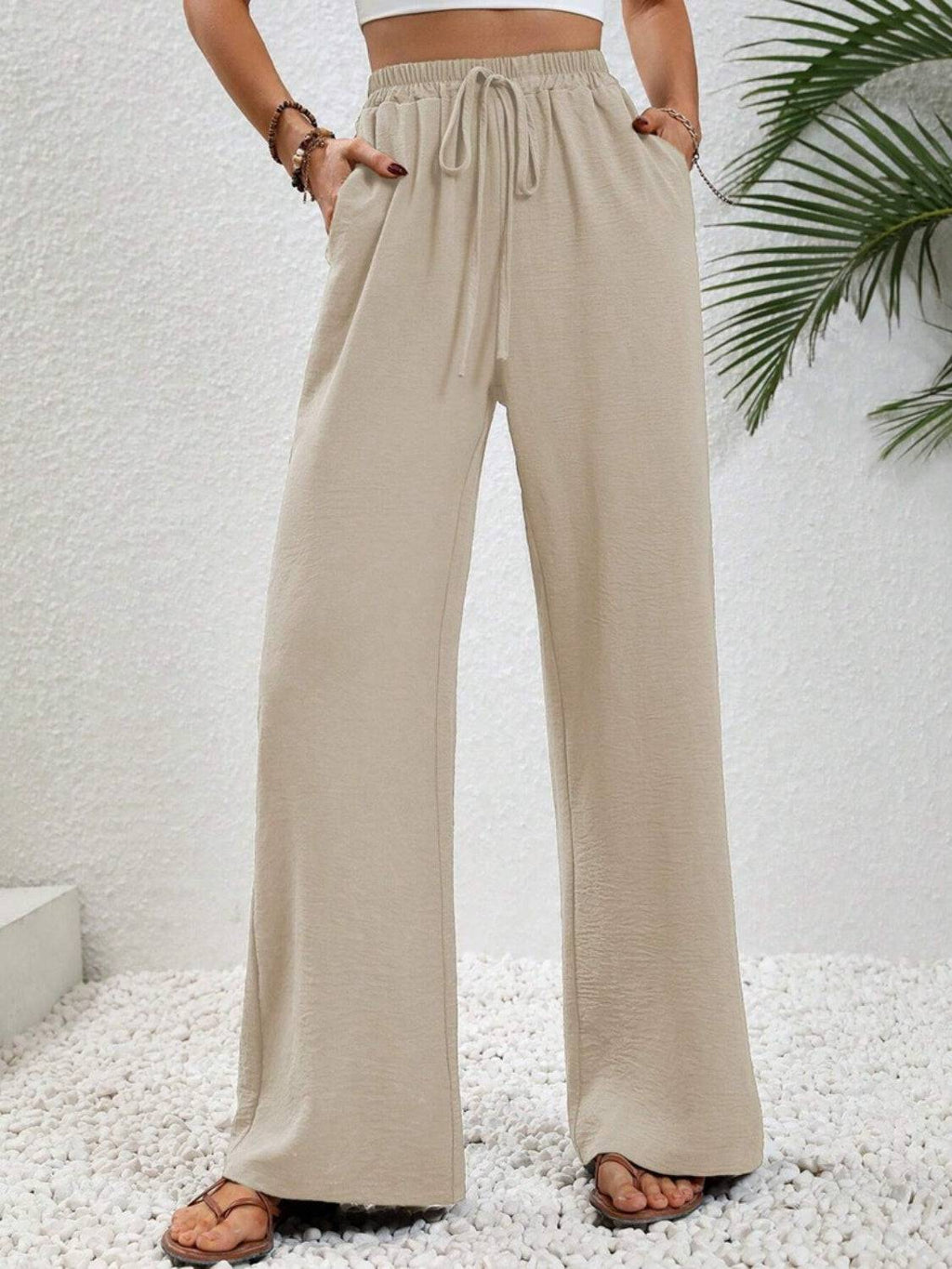 Wide Leg Drawstring Pants - Siennasass