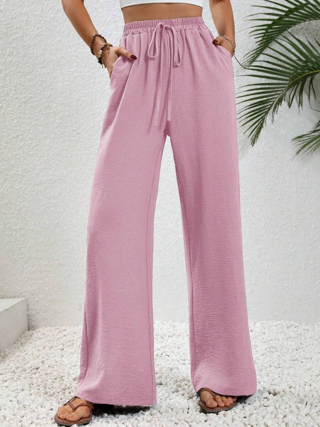 Wide Leg Drawstring Pants - Siennasass