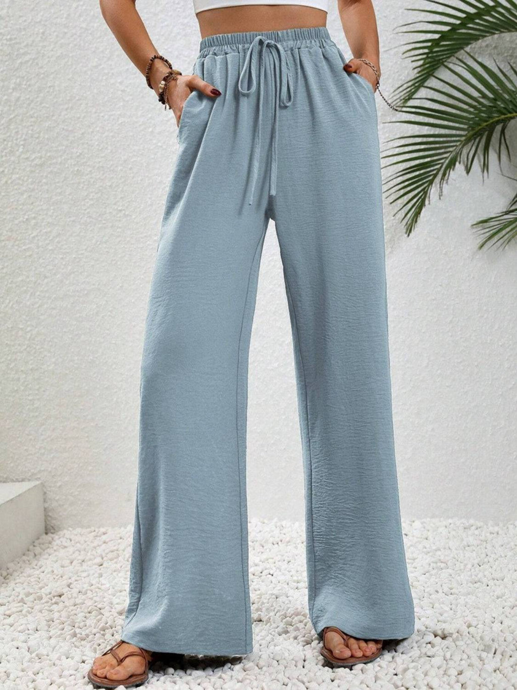 Wide Leg Drawstring Pants - Siennasass