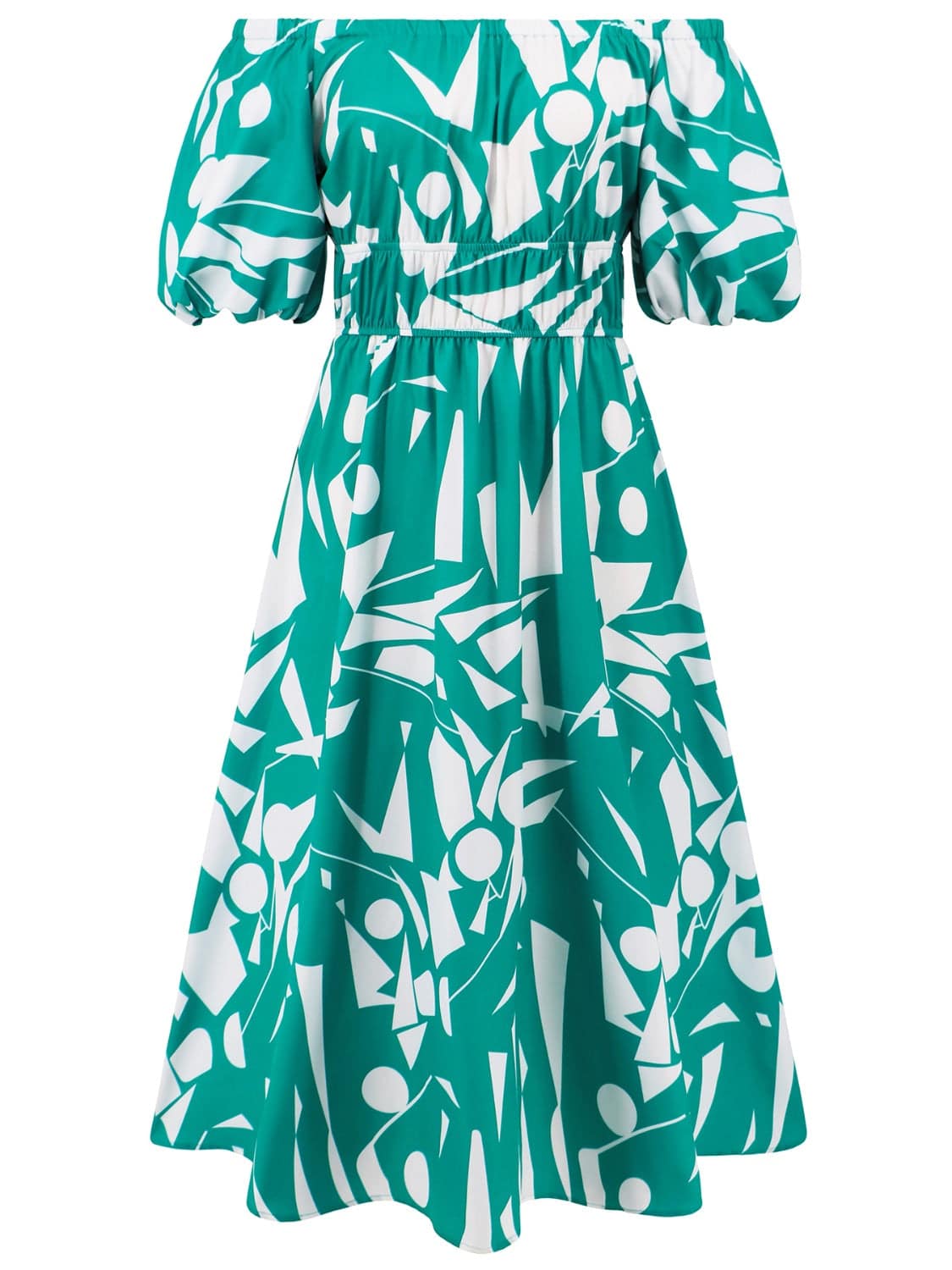 Printed Off-Shoulder Balloon Sleeve Dress - Siennasass