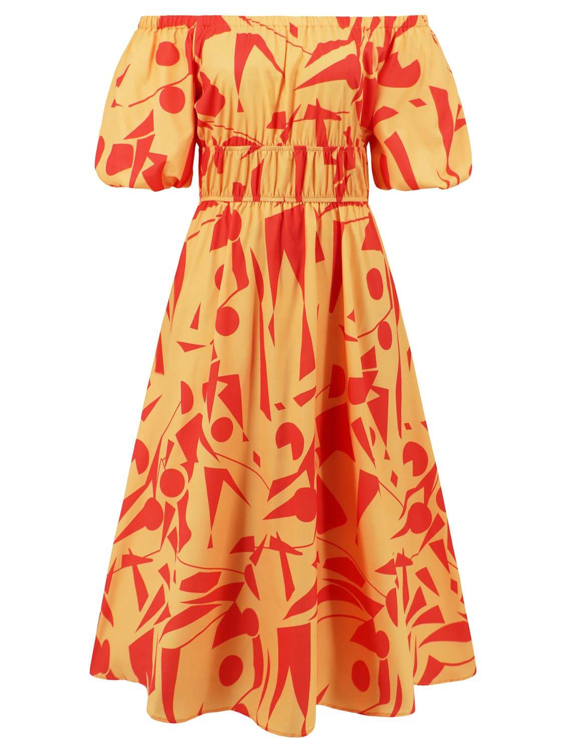 Printed Off-Shoulder Balloon Sleeve Dress - Siennasass