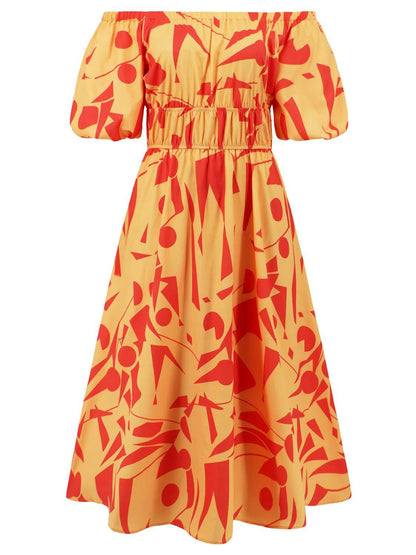 Printed Off-Shoulder Balloon Sleeve Dress - Siennasass
