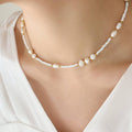 Titanium Steel Glass Bead Pearl Necklace - Siennasass