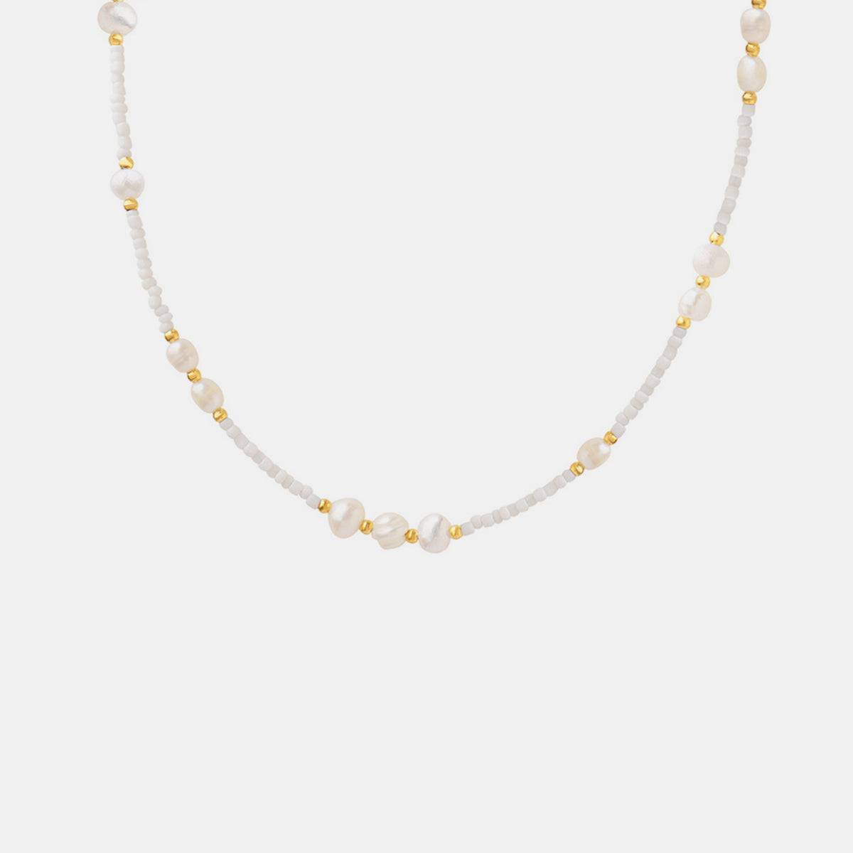 Titanium Steel Glass Bead Pearl Necklace - Siennasass
