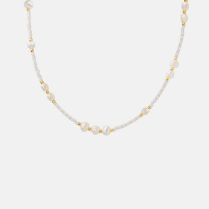 Titanium Steel Glass Bead Pearl Necklace - Siennasass