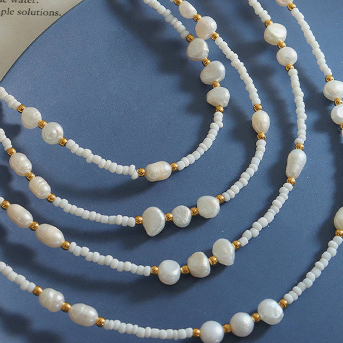 Titanium Steel Glass Bead Pearl Necklace - Siennasass