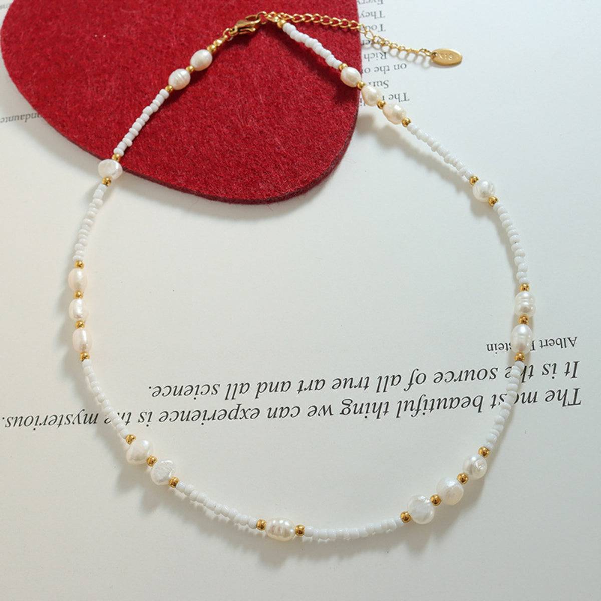 Titanium Steel Glass Bead Pearl Necklace - Siennasass