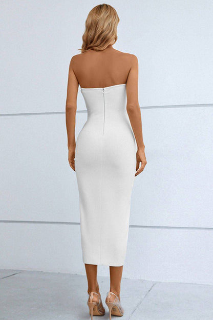 Cutout Strapless Drawstring Detail Split Bandage Dress - Siennasass