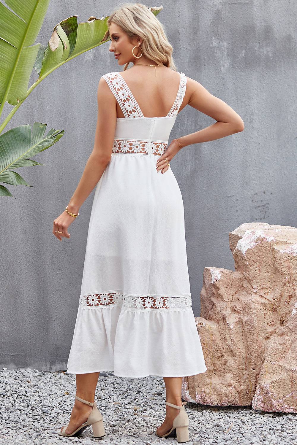 Flower Crochet Wide Strap Midi Dress - Siennasass