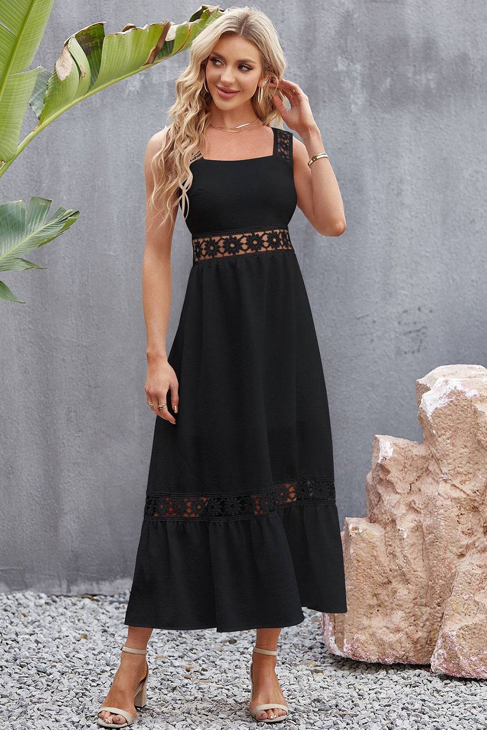 Flower Crochet Wide Strap Midi Dress - Siennasass