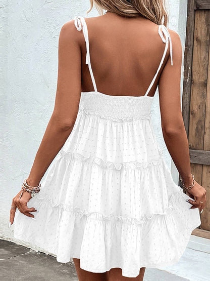 Frill Spaghetti Strap Tiered Dress - Siennasass