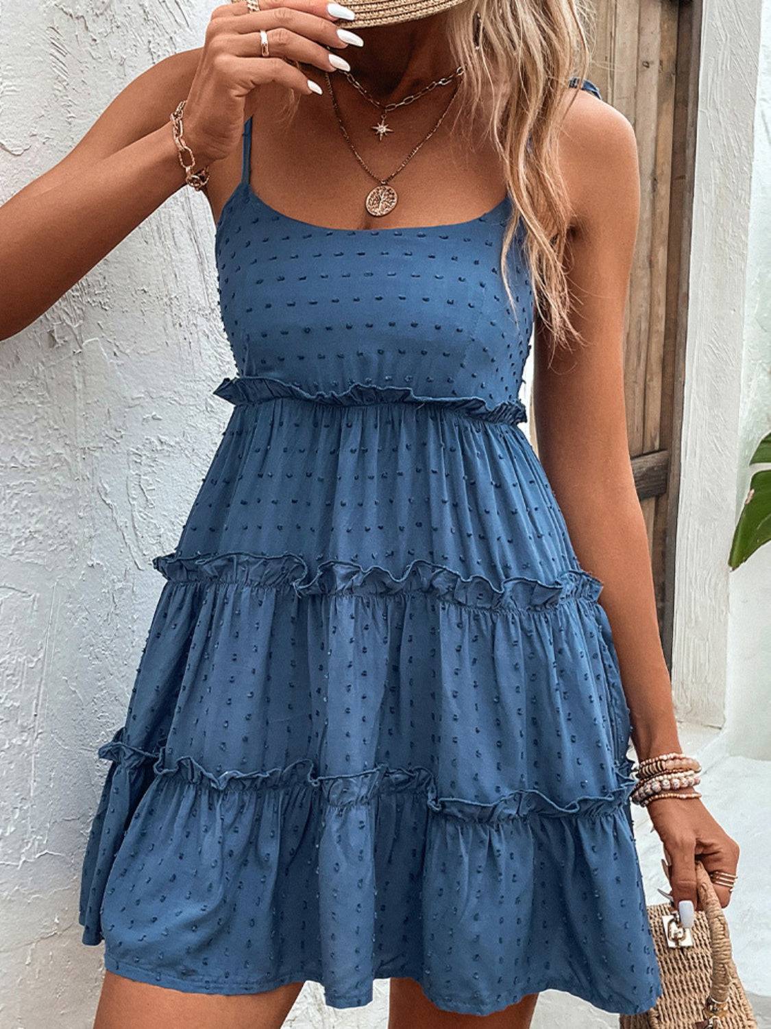 Frill Spaghetti Strap Tiered Dress - Siennasass