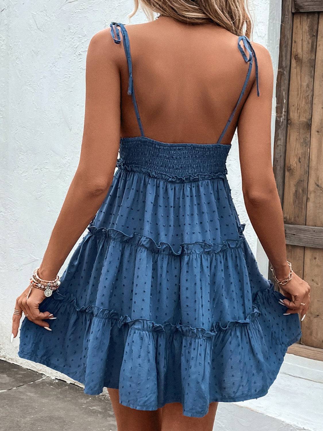 Frill Spaghetti Strap Tiered Dress - Siennasass