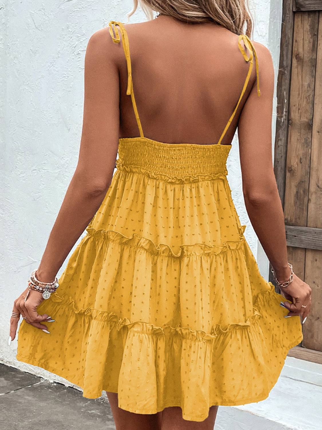 Frill Spaghetti Strap Tiered Dress - Siennasass