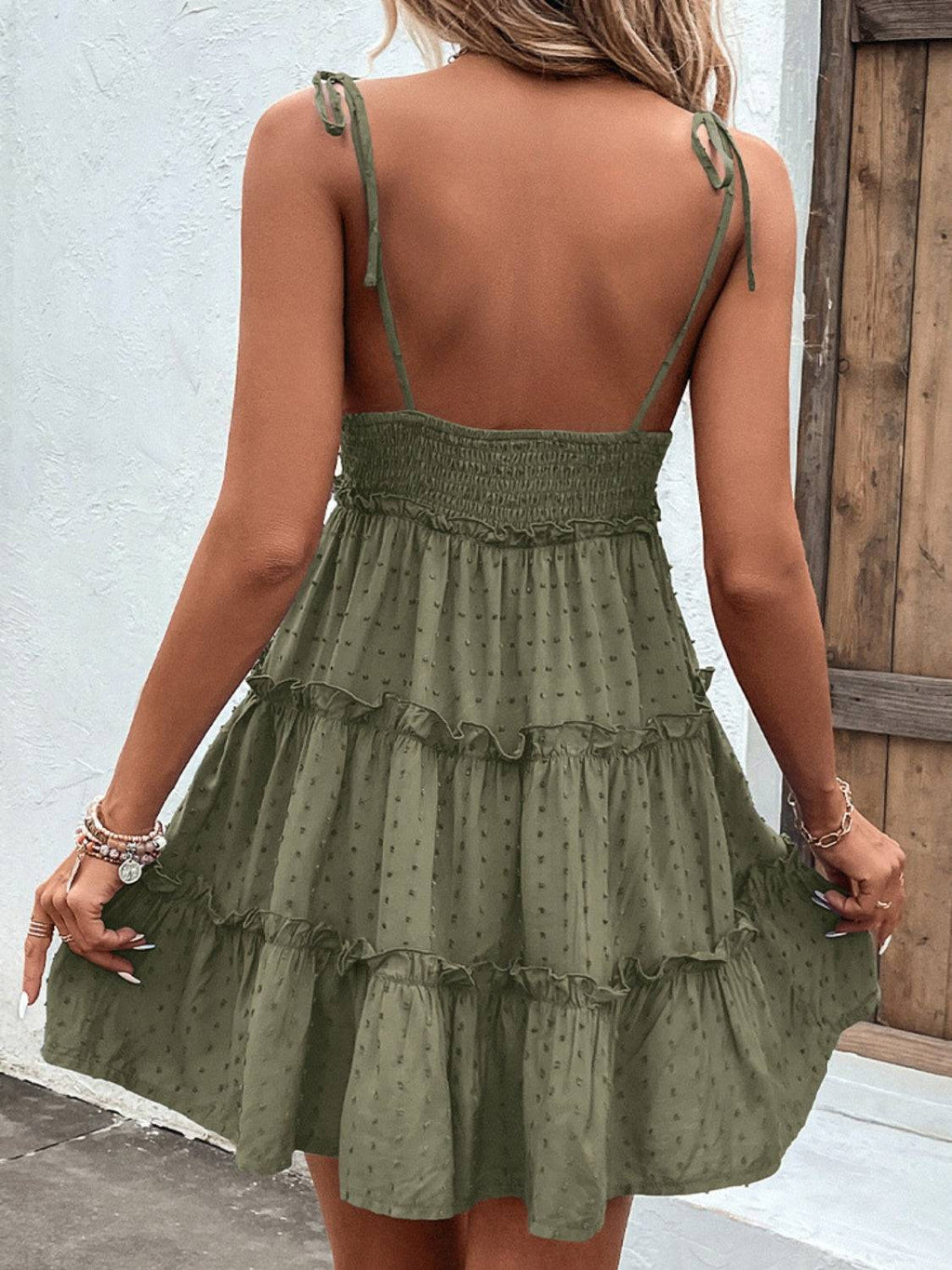 Frill Spaghetti Strap Tiered Dress - Siennasass