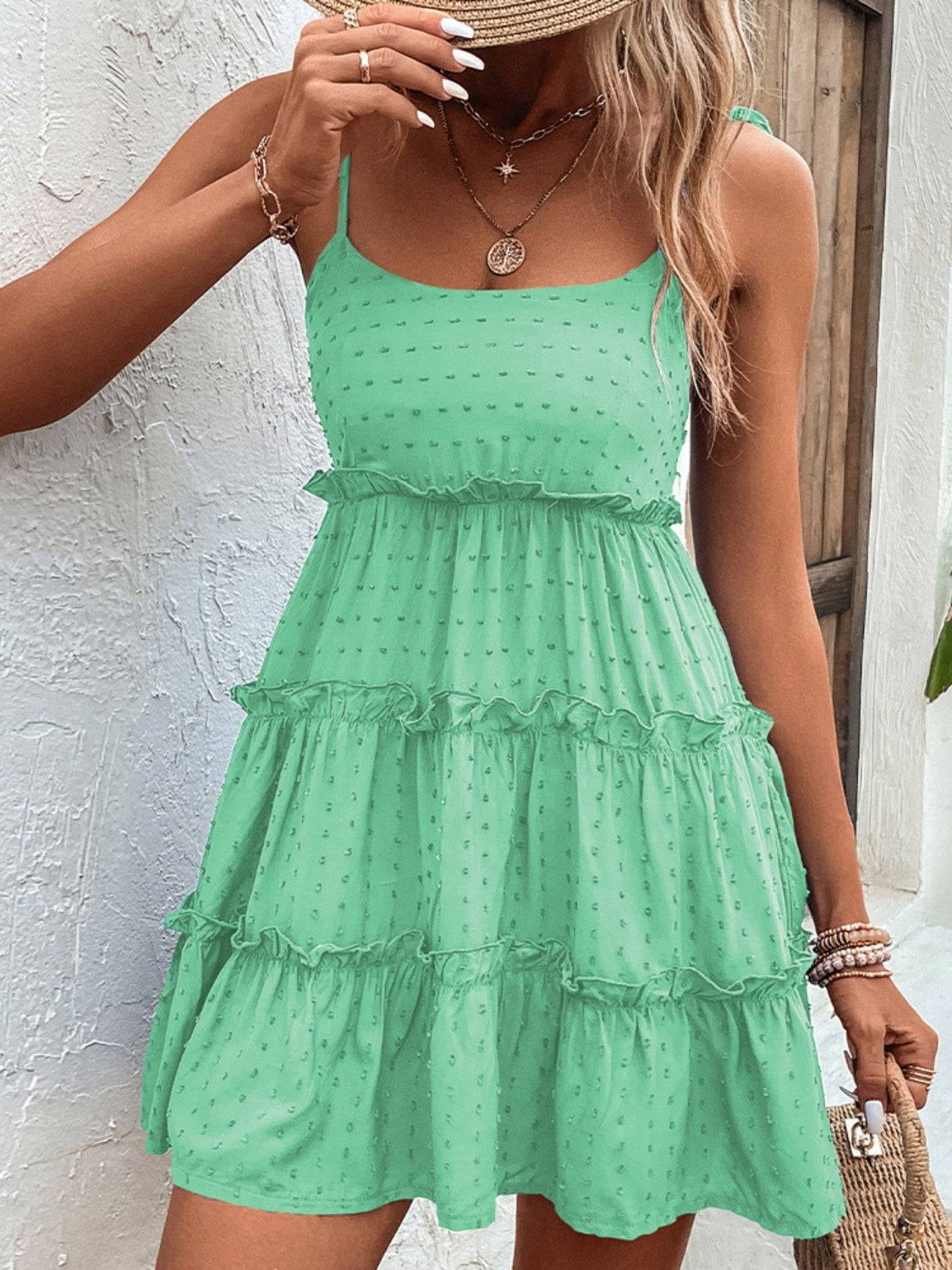 Frill Spaghetti Strap Tiered Dress - Siennasass