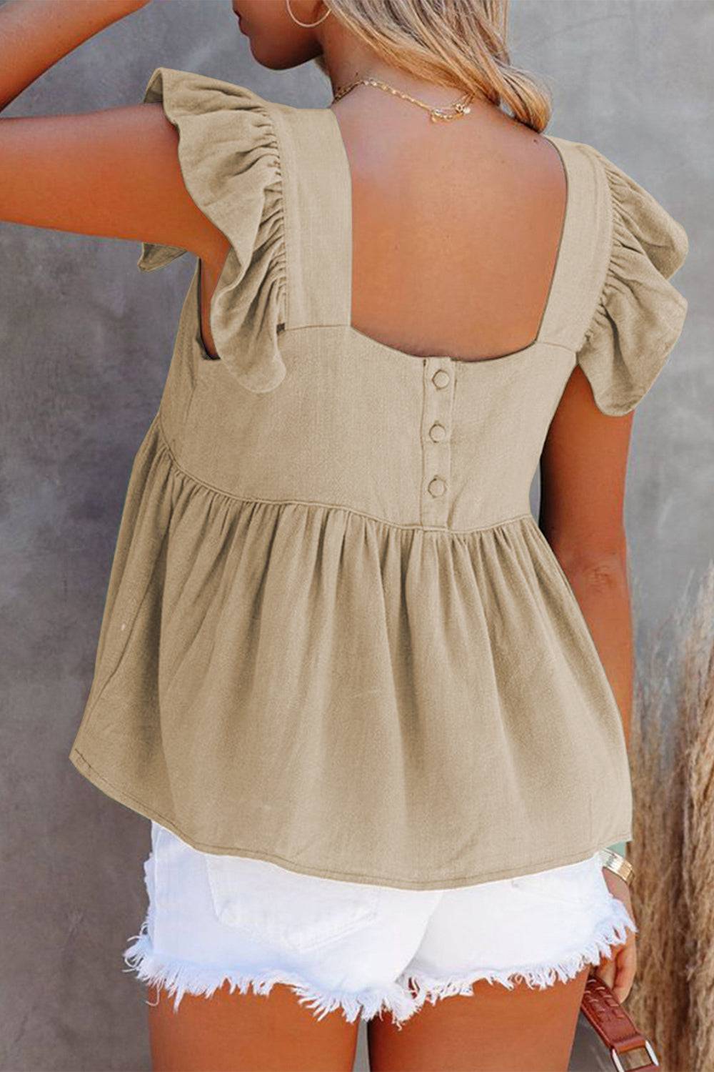 Full Size Ruffled Square Neck Cap Sleeve Blouse - Siennasass