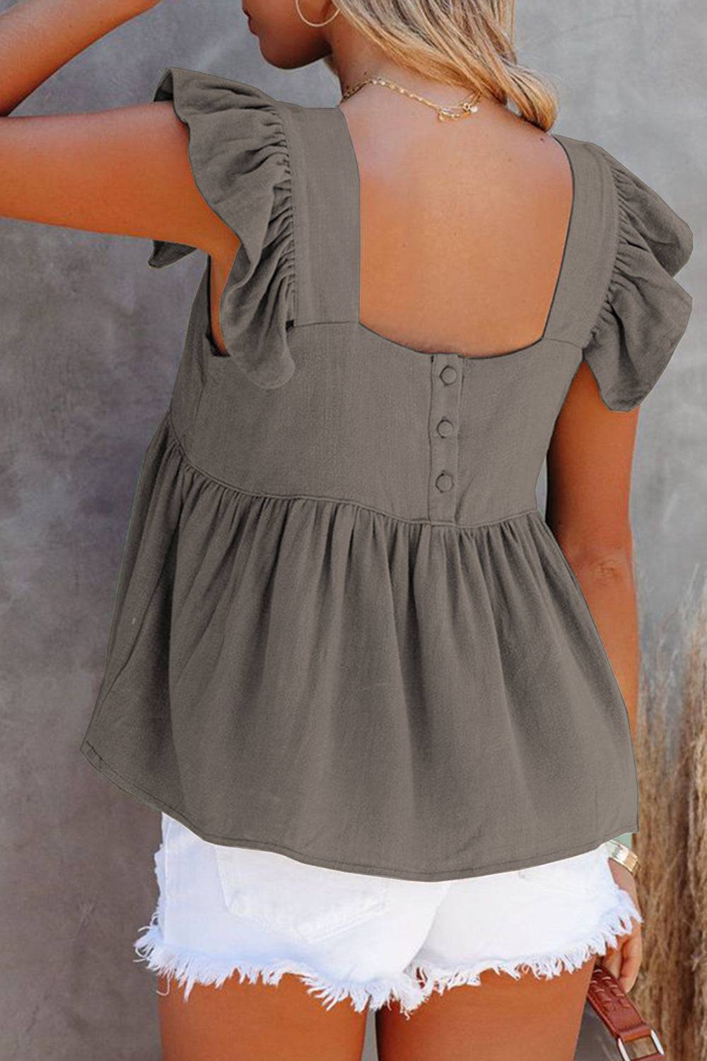 Full Size Ruffled Square Neck Cap Sleeve Blouse - Siennasass