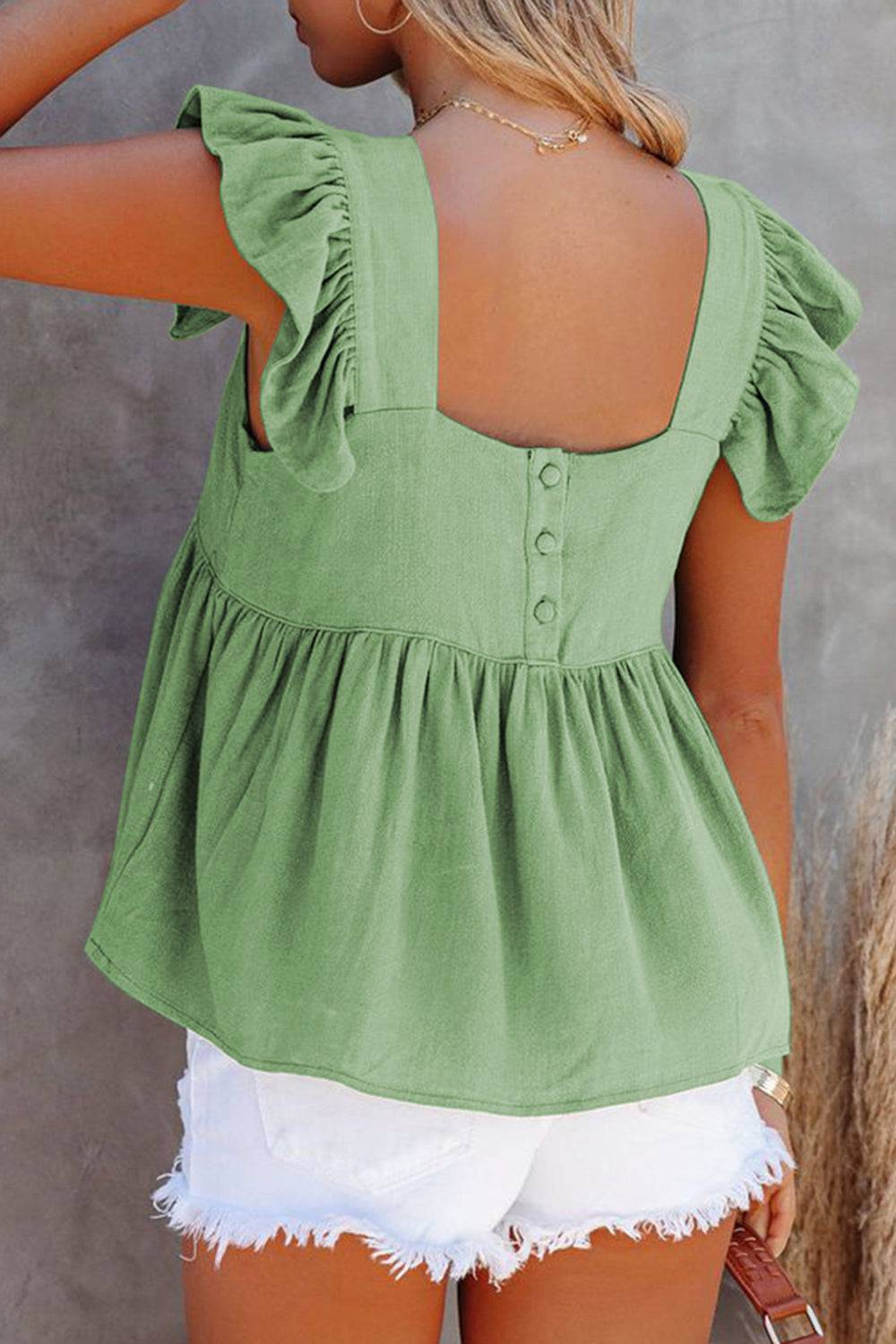 Full Size Ruffled Square Neck Cap Sleeve Blouse - Siennasass