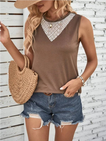 Lace Detail Round Neck Tank - Siennasass