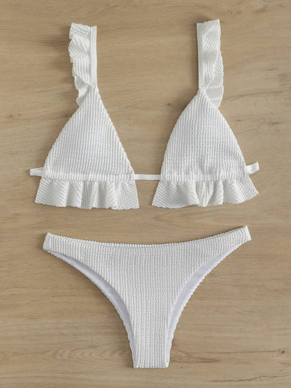 Ruffled Textured Wide Strap Two-Piece Bikini Set - Siennasass