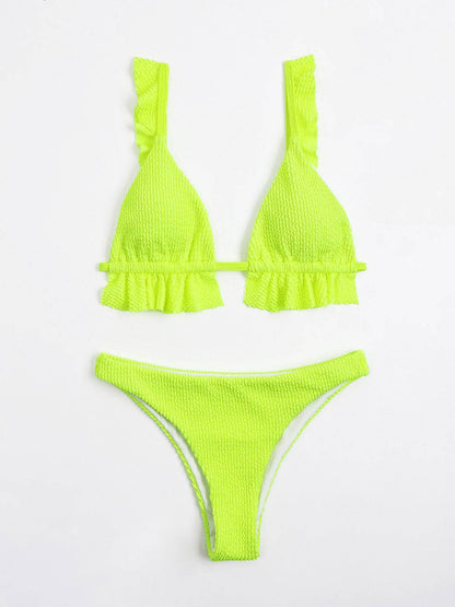 Ruffled Textured Wide Strap Two-Piece Bikini Set - Siennasass
